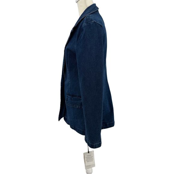 Bagatelle Denim Blazer WMNS M Dark Wash One Button Tailored Stretch Notch Collar - Picture 9 of 14